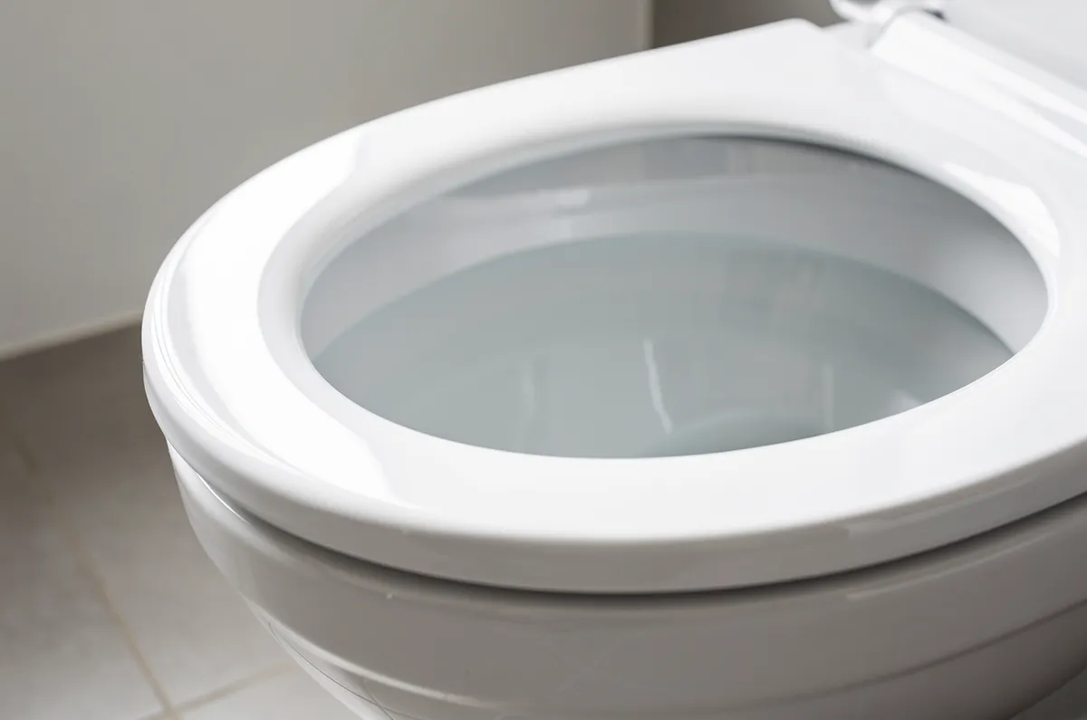 Vaso sanitário branco com água limpa