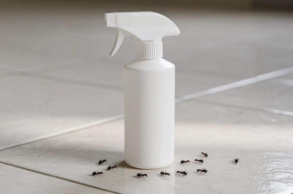 Pulverizador e formigas em rodapé
