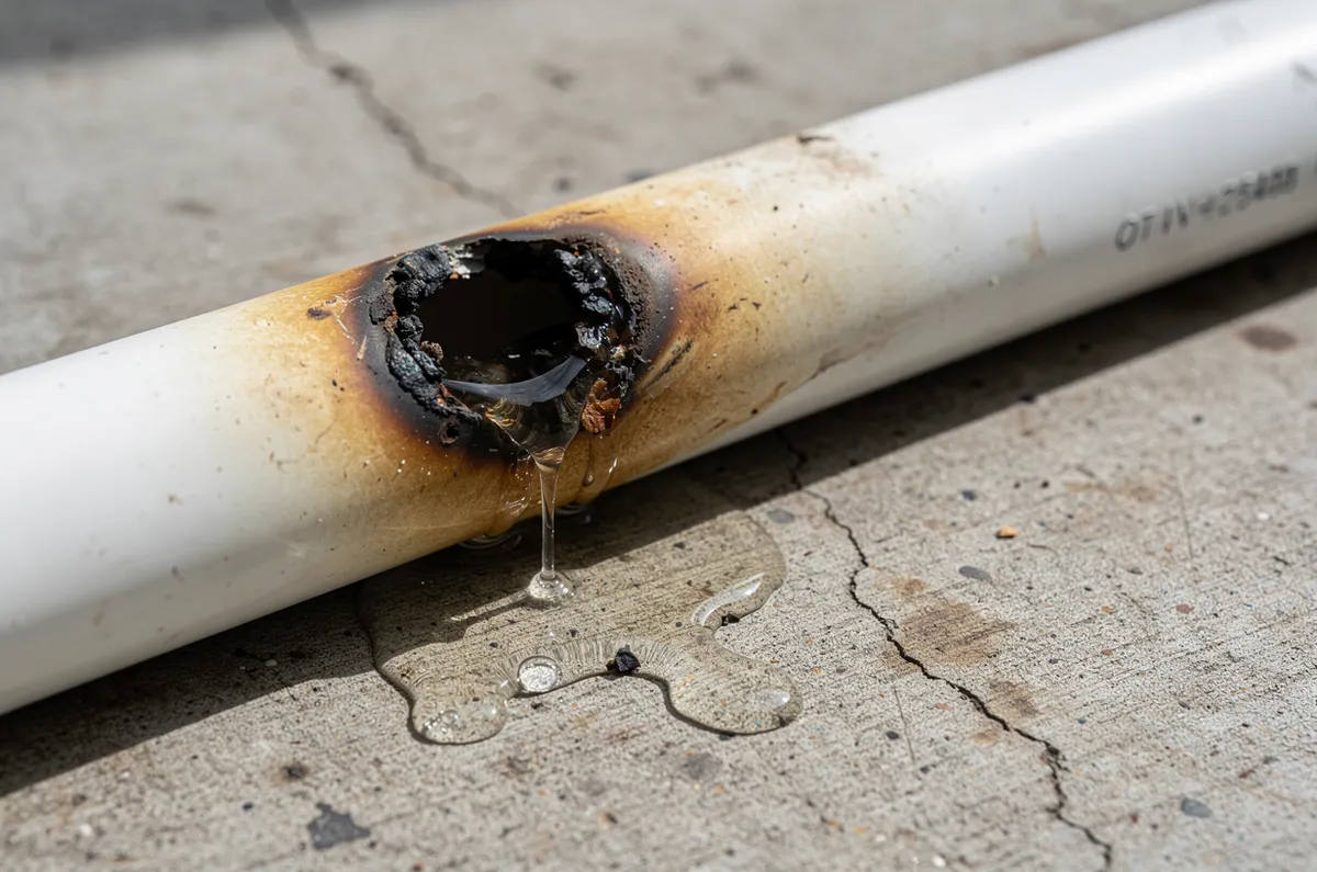 Cano de PVC corroído por químico